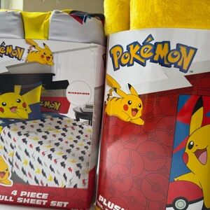 Pokemon Yellow and Blue twin Sheet Set and throw blanket